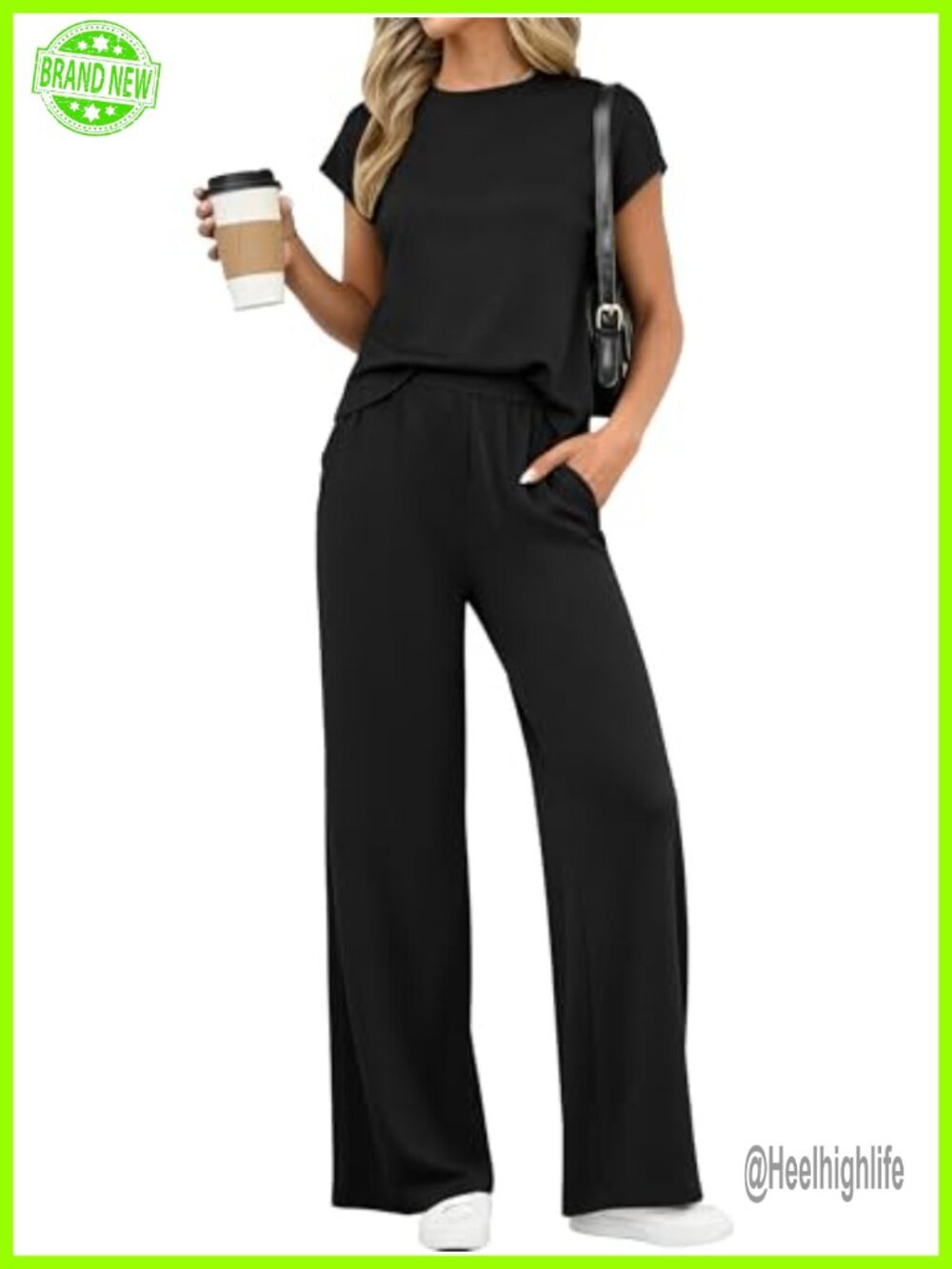 Women's 2 Piece Lounge Set Cap Sleeve Wide Leg Pants Casual